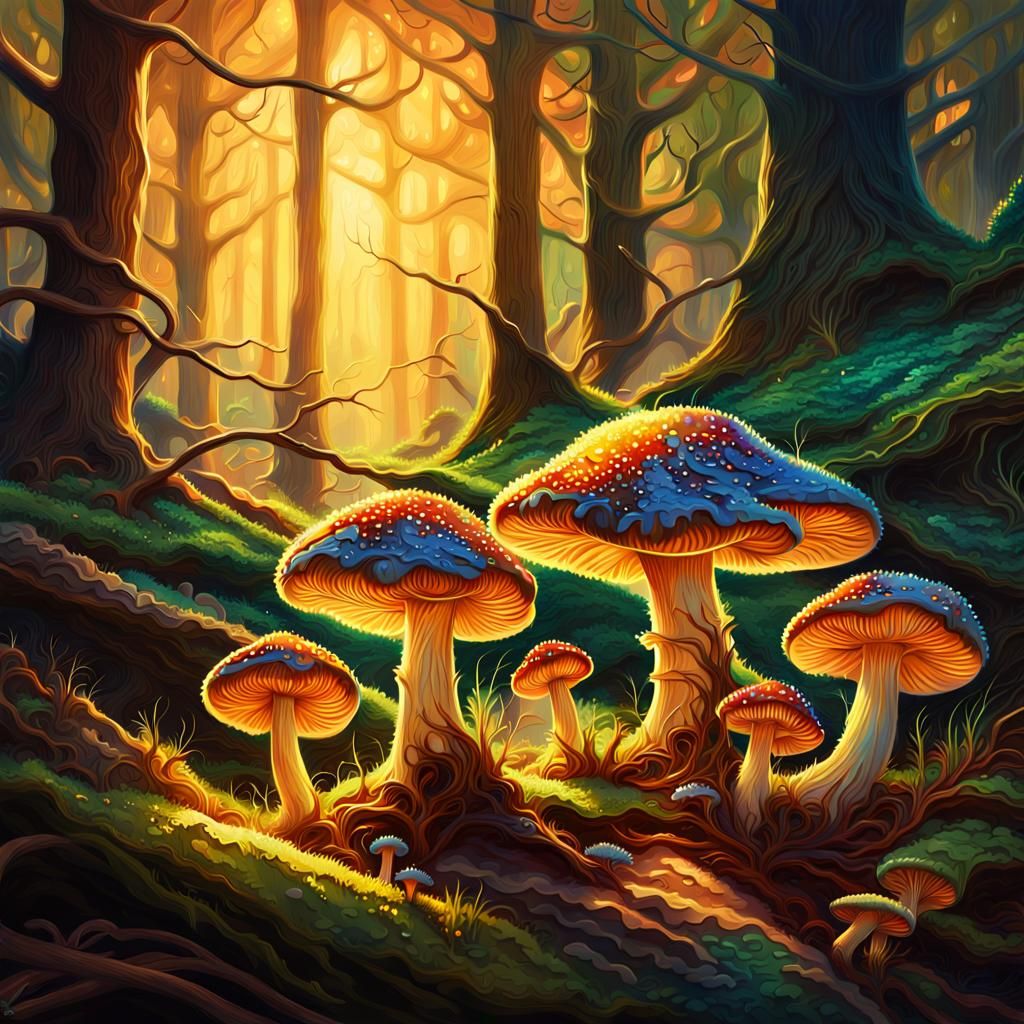Enchanted Forest: Luminous Mushrooms in Magical Realism