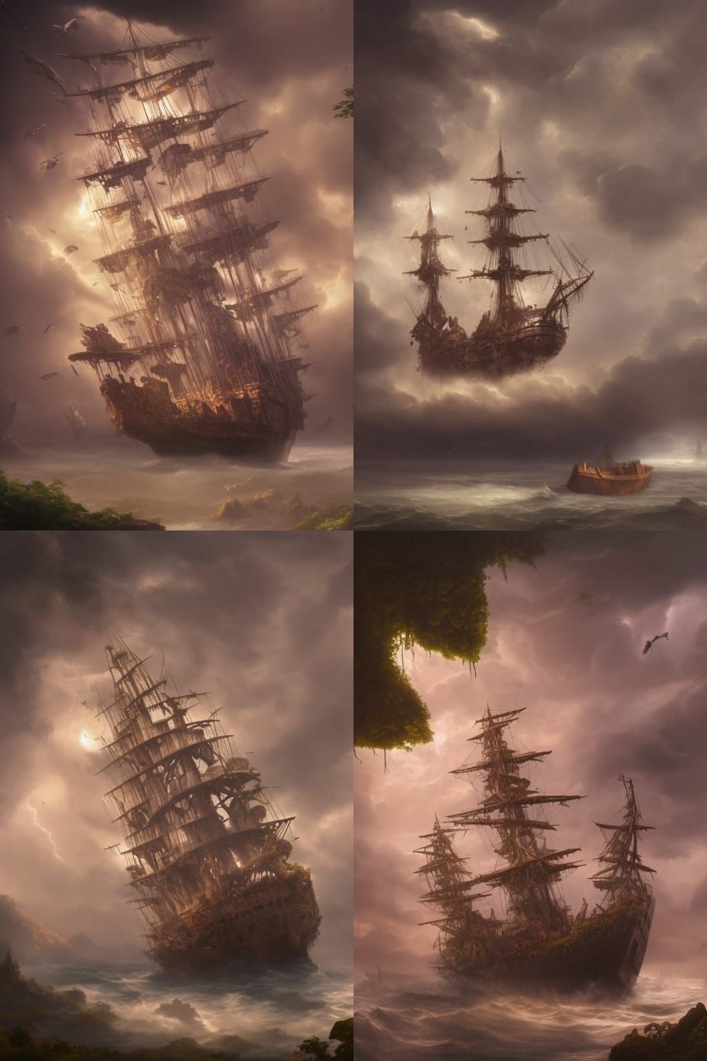 Wrecked Galleon Ship Stranded in Jungle Treetop