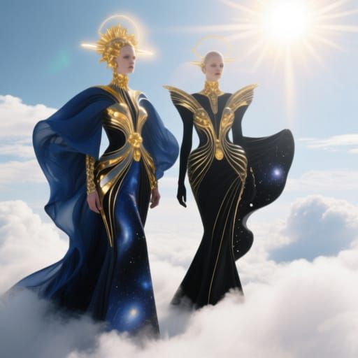 Avant-Garde Celestial Fashion Figures in Ethereal Clouds