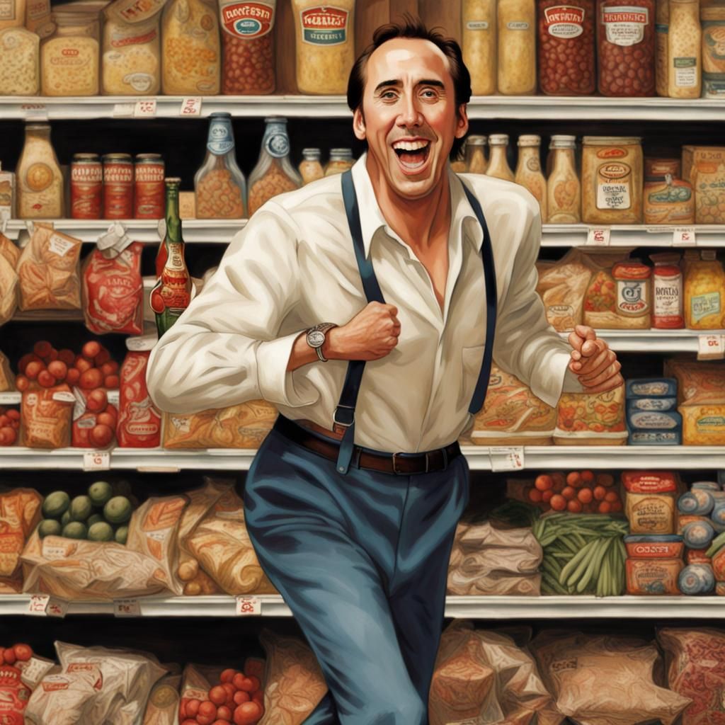 Nicolas Cage Dances in Supermarket, Rockwell Style