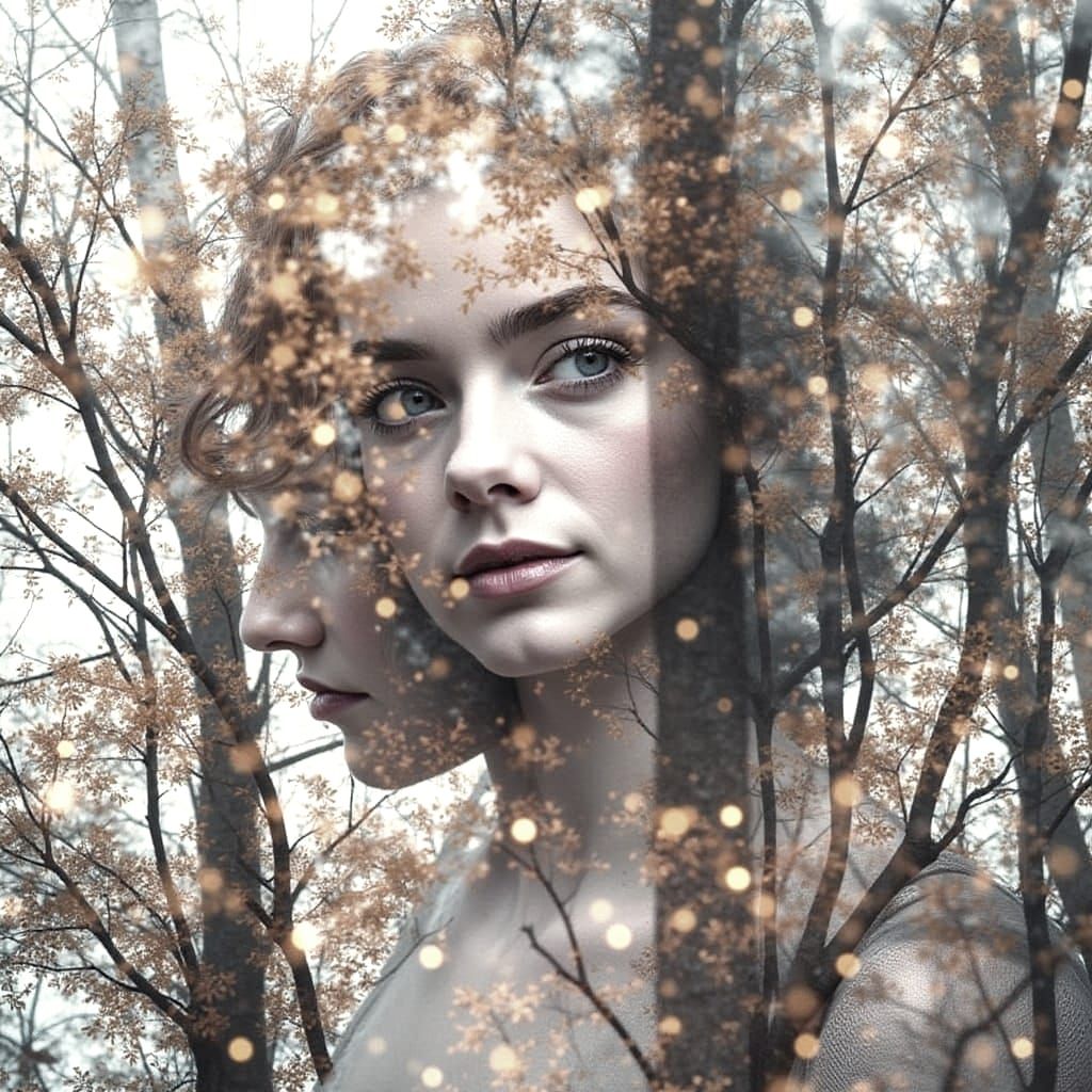 Enchanted Forest Fairy Double Exposure in Cinematic Style