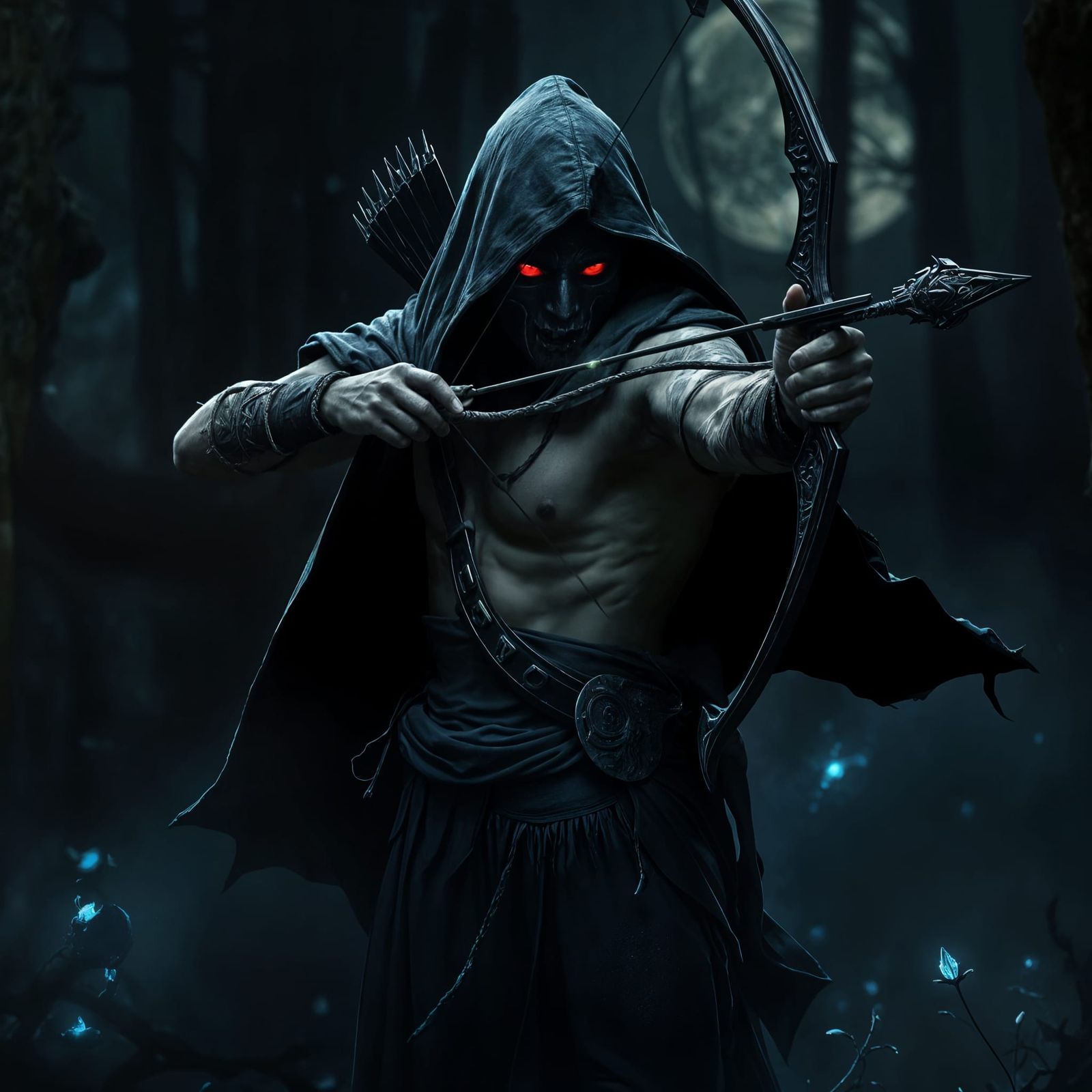 Dark Cloaked Primal Hunter with Glowing Eyes