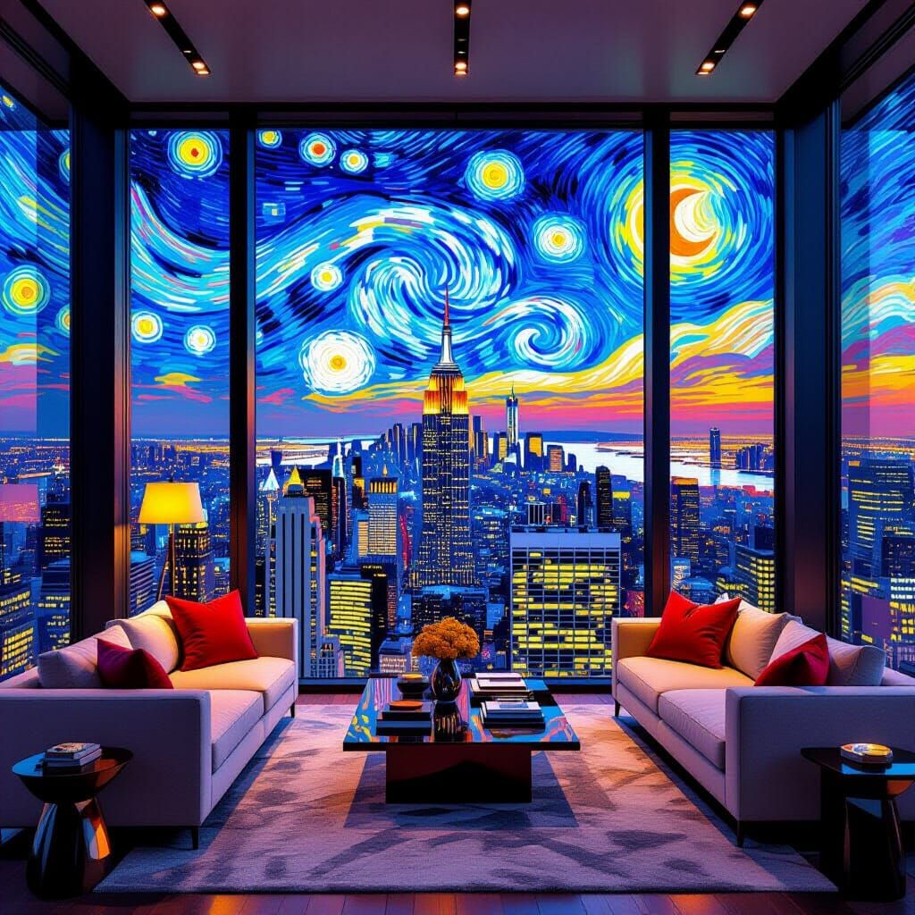 Maximalist Penthouse Interior With City View
