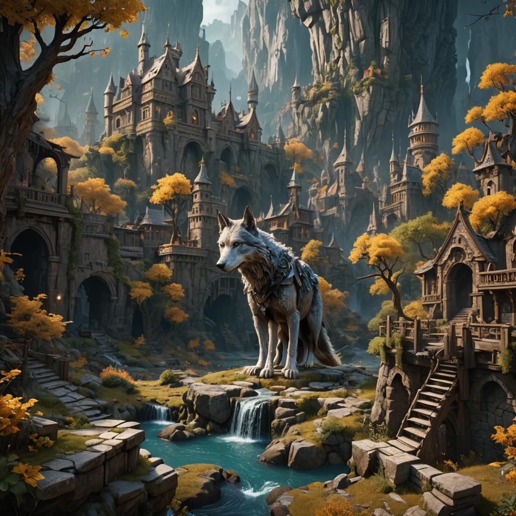 Detailed Wolf Matte Painting in Deep Color