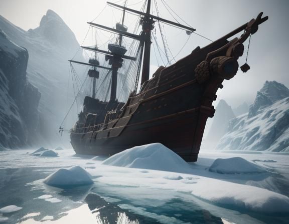 Viking Longship on Icy Waters in 3D