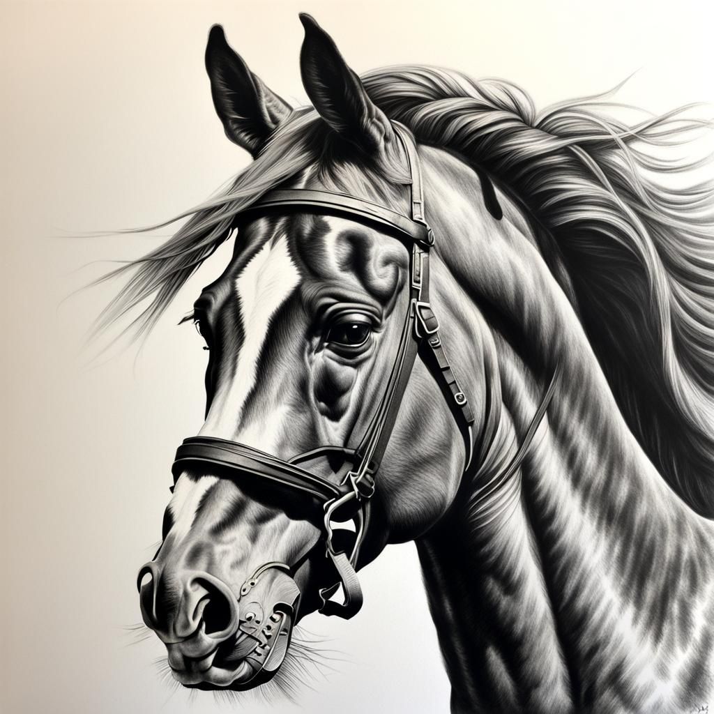 Hyperdetailed Charcoal Drawing of a Horse