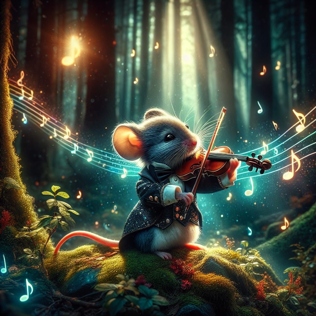 Mouse Violinist in Enchanted Forest: Photorealistic Digital ...