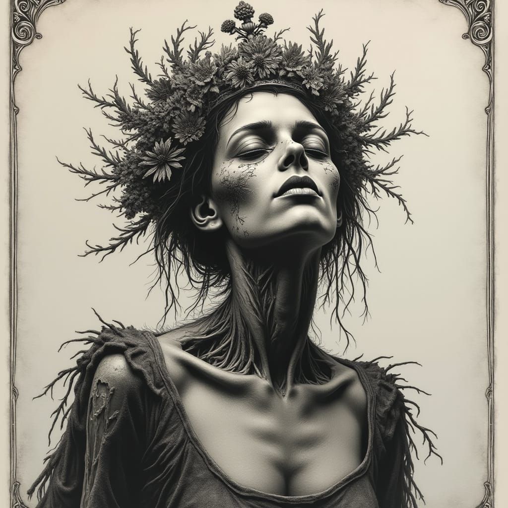 Zombie Queen Tarot Card in Gothic Style