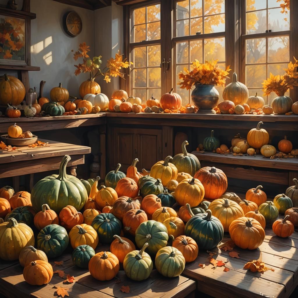 Cozy Autumn Gourds in Dutch Masters Style
