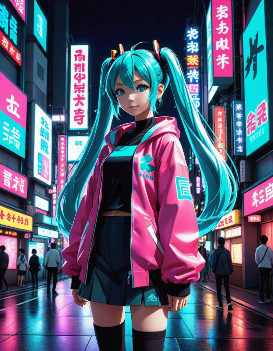 Neon Tokyo Goddess: Realistic Anime Hatsune Miku