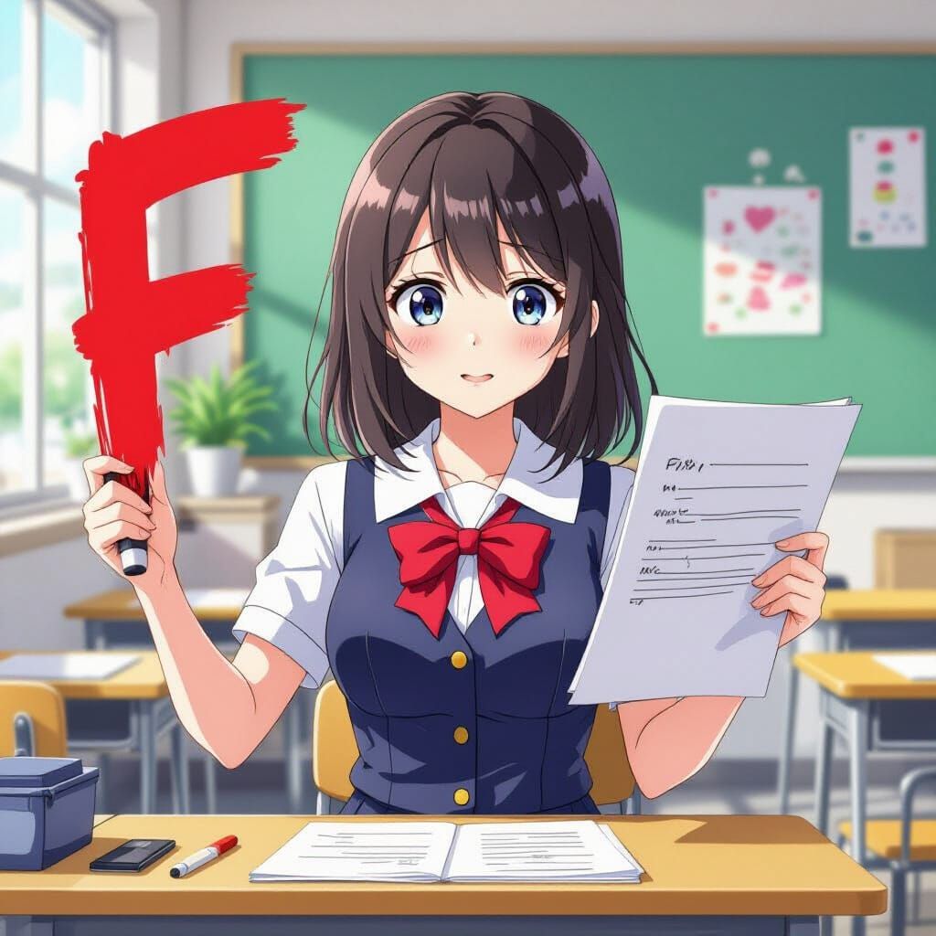 Anime Girl Marks Her Work in Vibrant Style