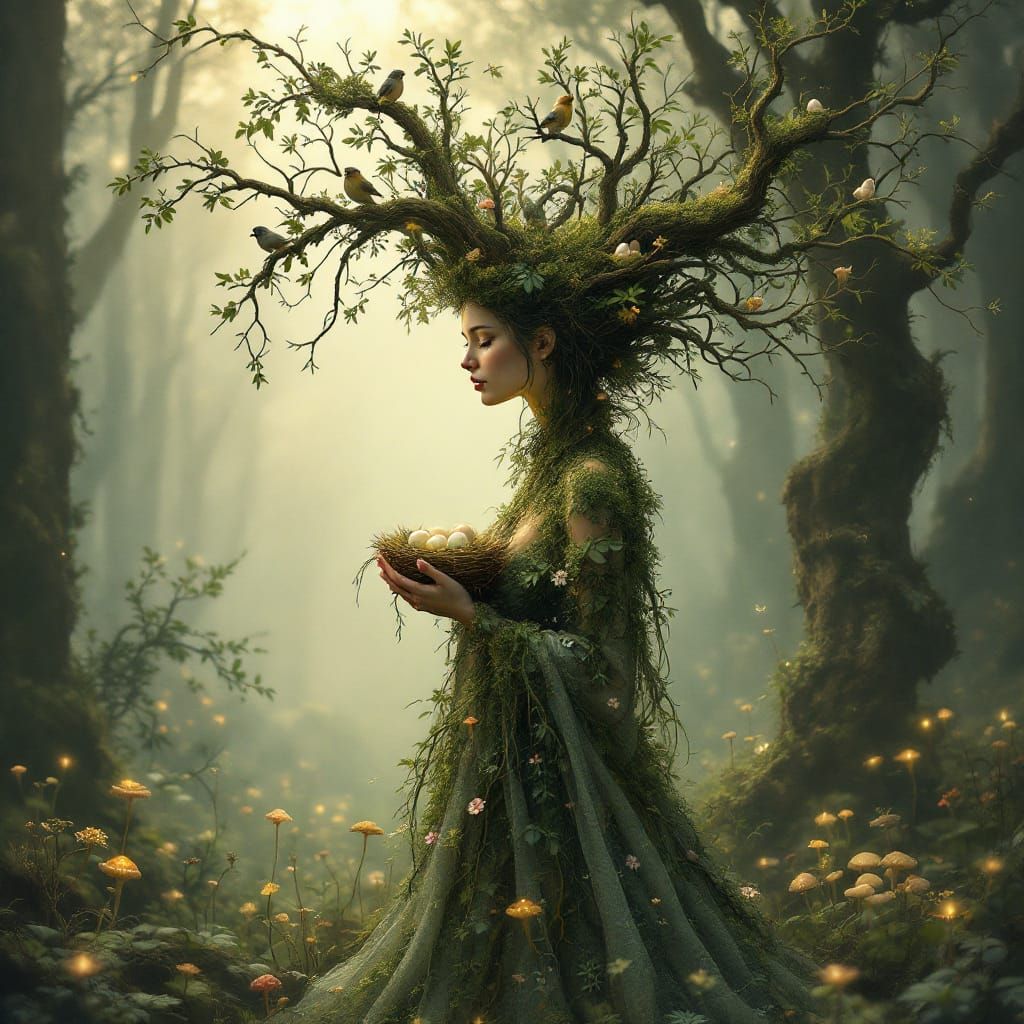 Forest Spirit With Living Crown and Vine Dress