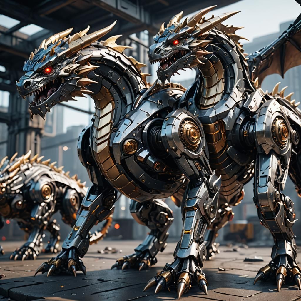 Cyborg Dragons: Futuristic Pets in Sci-Fi Style