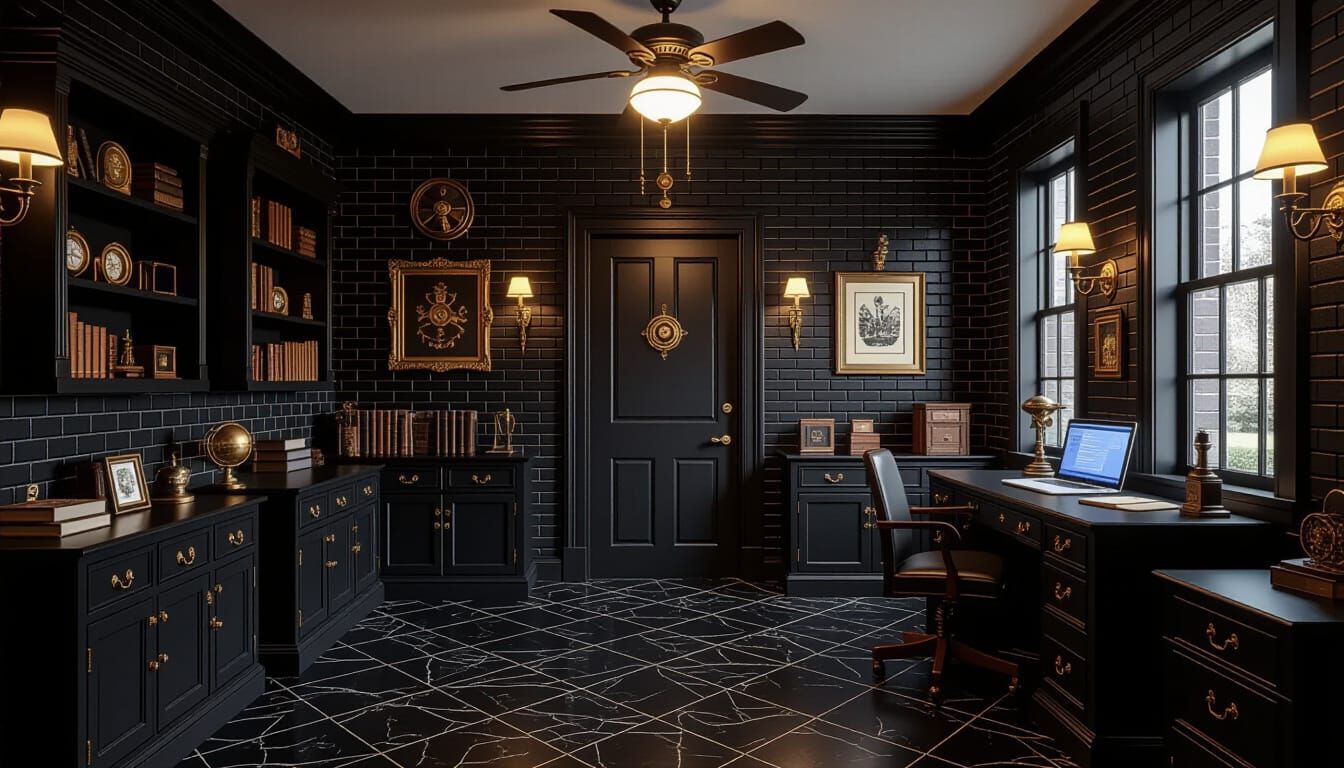 Victorian Working Room with Secret Door in Steampunk Style