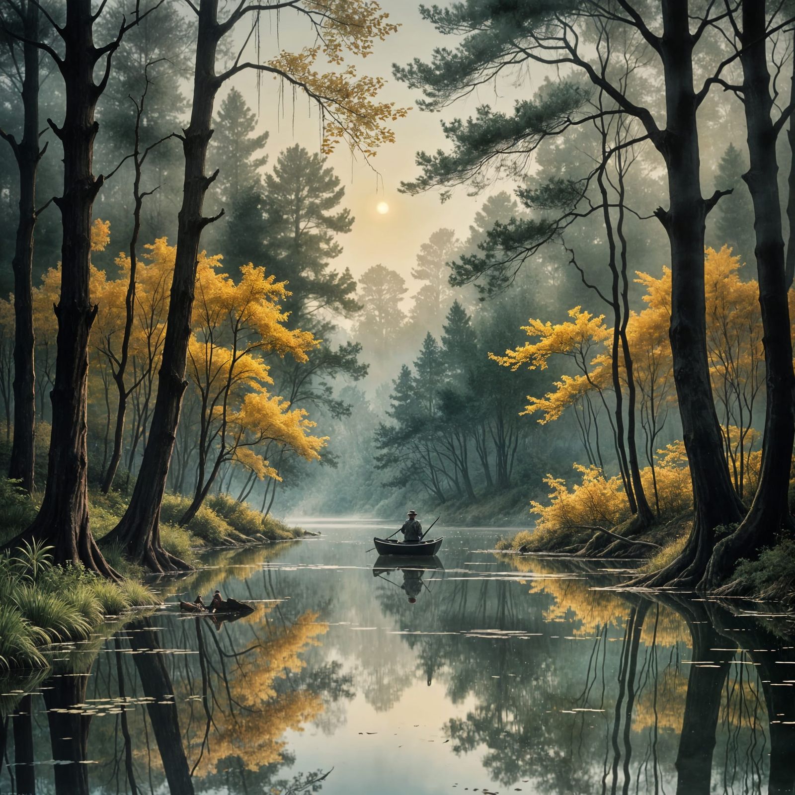 Fisherman in Cinematic Watercolor Style