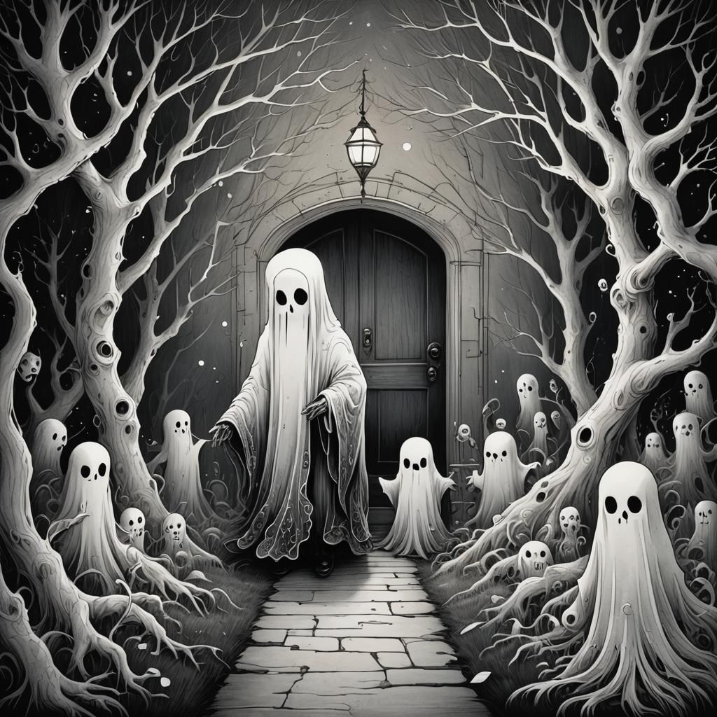 Ghostly Figure Emerges from Fog: Pen and Ink Art