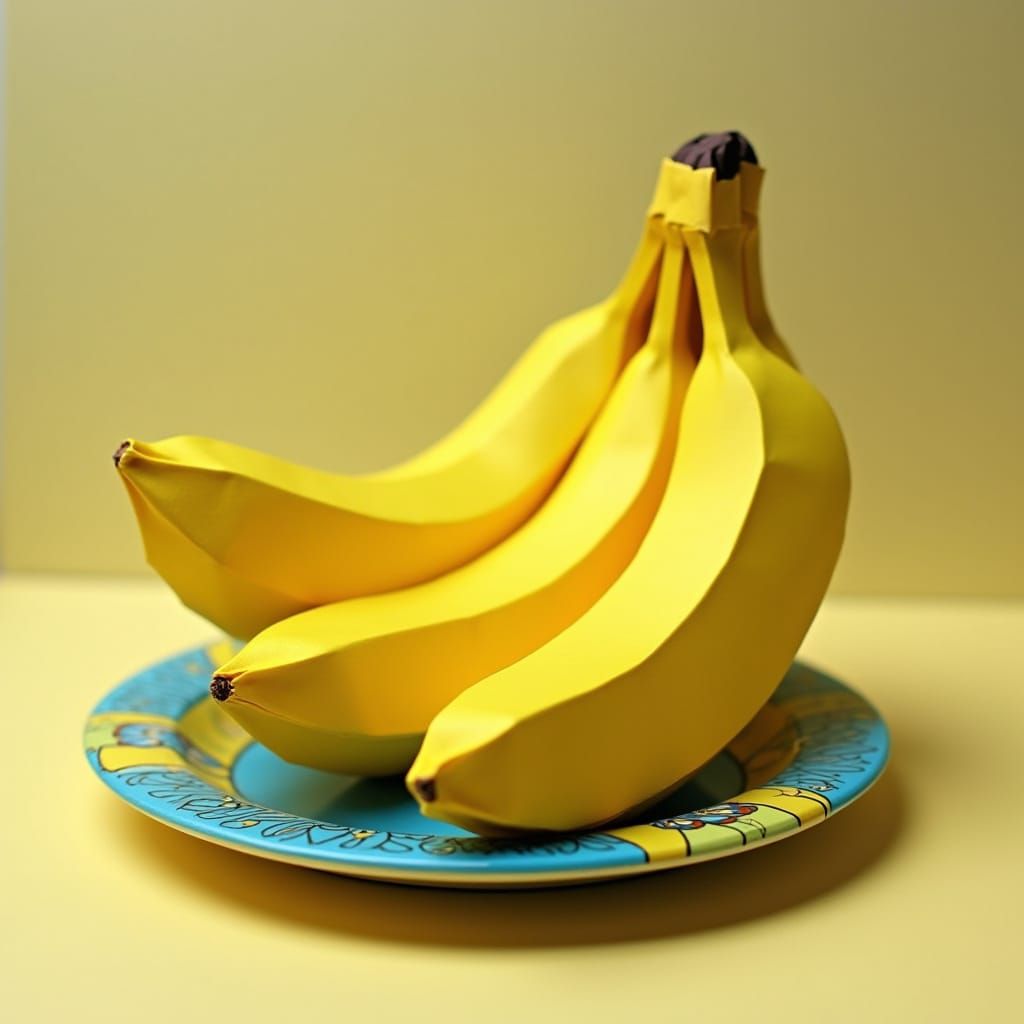 Vibrant Origami Bananas on Patterned Platter