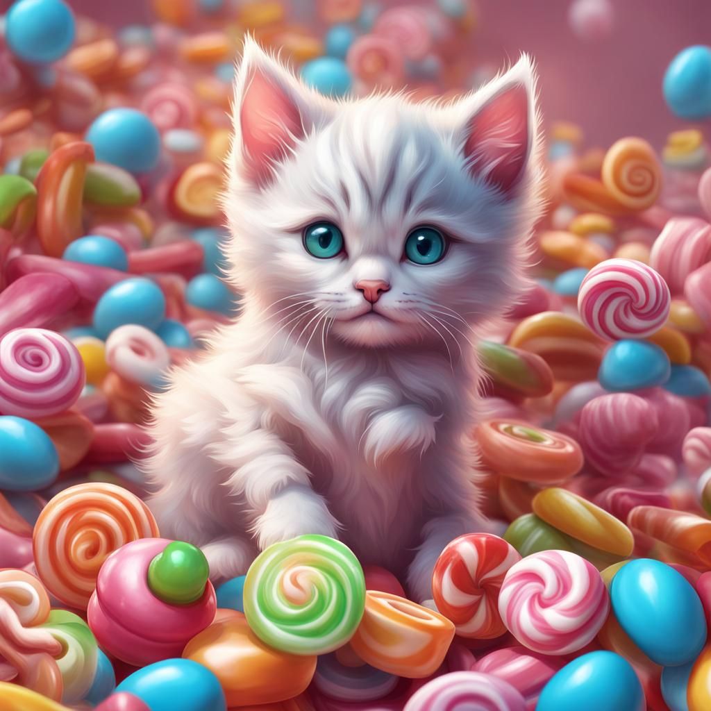 Cute Kitten in Candy Art Style