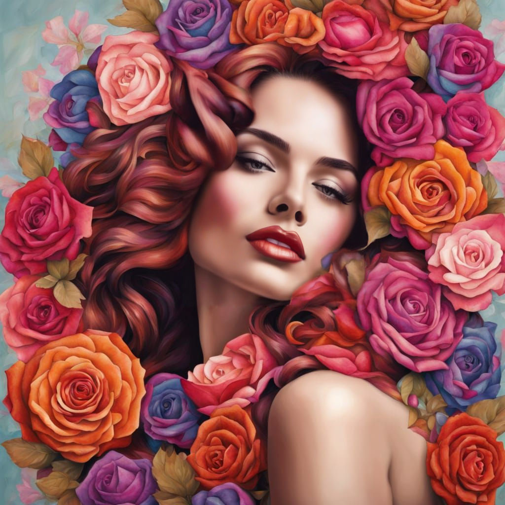 Portrait of Woman Made of Roses