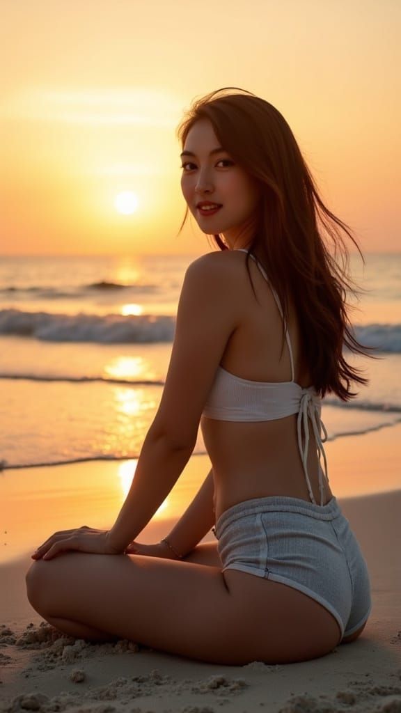 Hyperrealistic Beach Sunrise Portrait