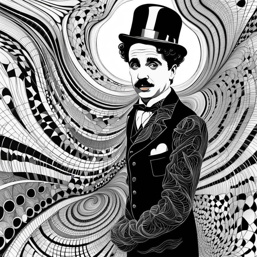 Abstract Zentangle of Charlie Chaplin in Black and White