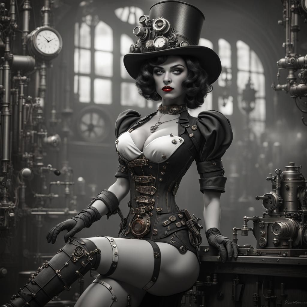 Steampunk Bettie Boop in Black and White