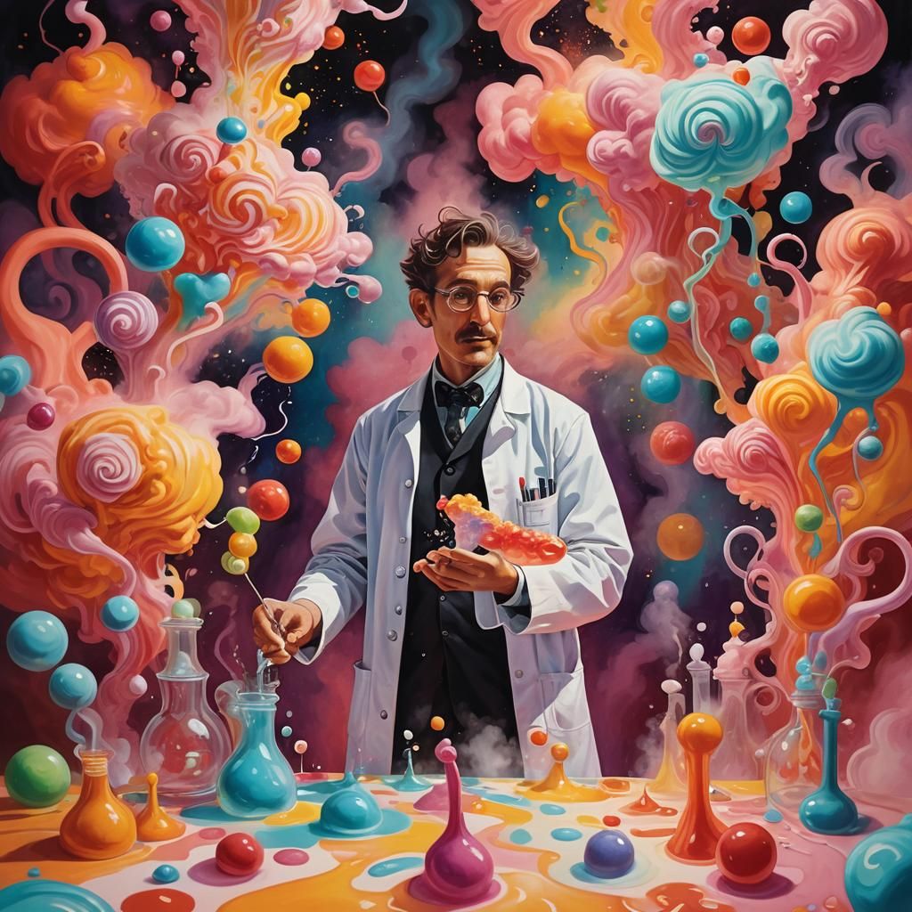 Dissolving Scientist in a Surreal Candyland