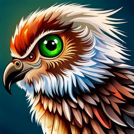 Cute Chibi Bird with Fluffy Feathers in Gouache Style