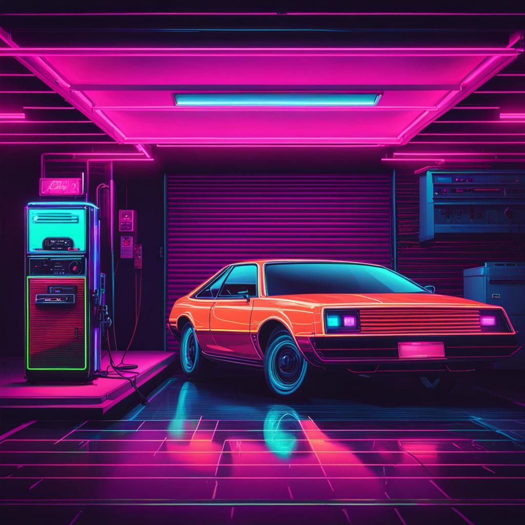 Synthwave Garage with Neon Retro Design