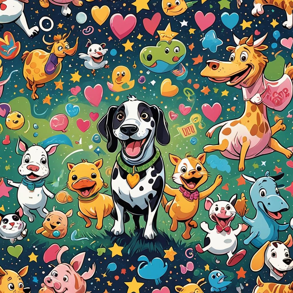 Playful Animals in Vibrant Fantasy Illustration