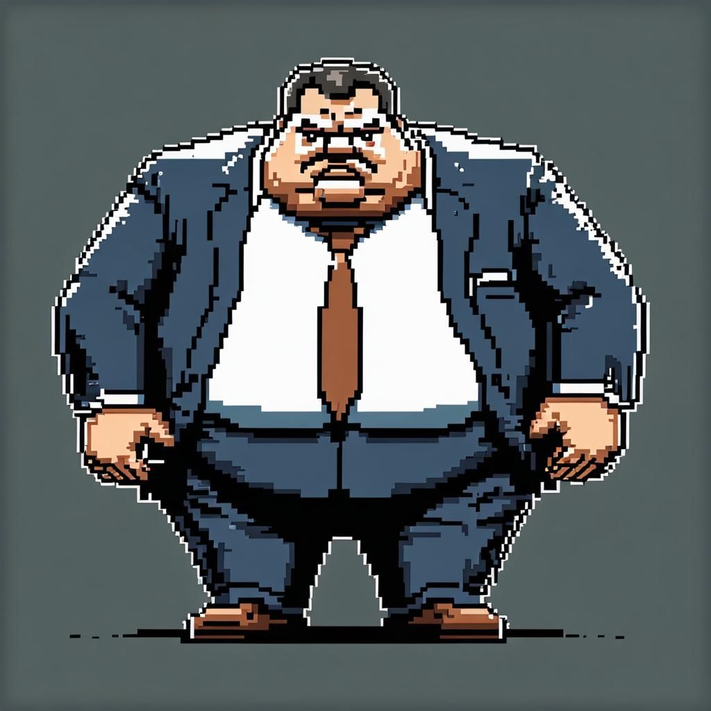 Detailed 8-bit Pixel Art of a Fat Businessman