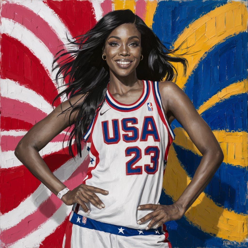 Woman in Basketball Jersey: Oil on Canvas