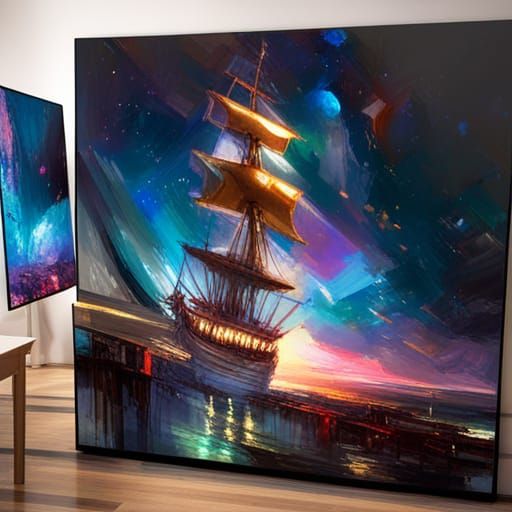 Epic Pirate Ship Under Starry Nebula Sky