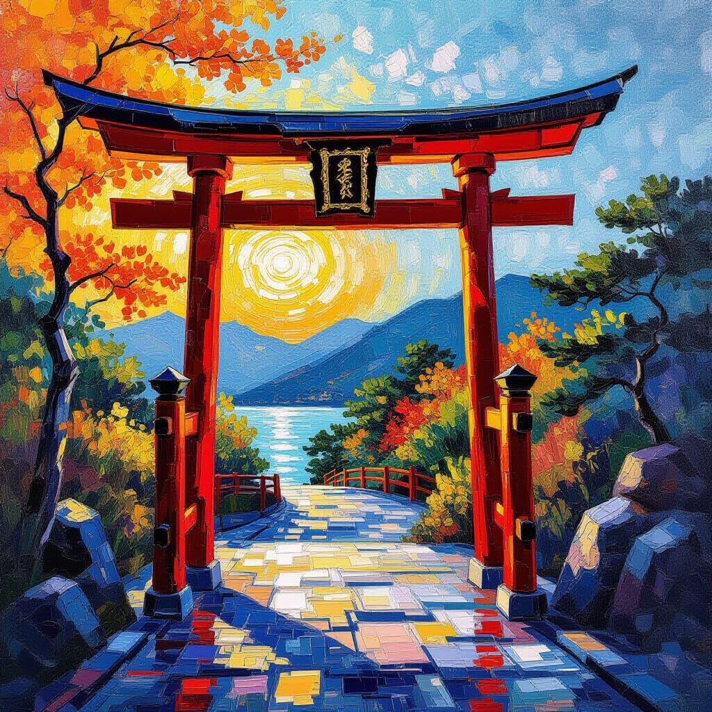 Torii Gates in Neo-Impressionist Oil Painting Style