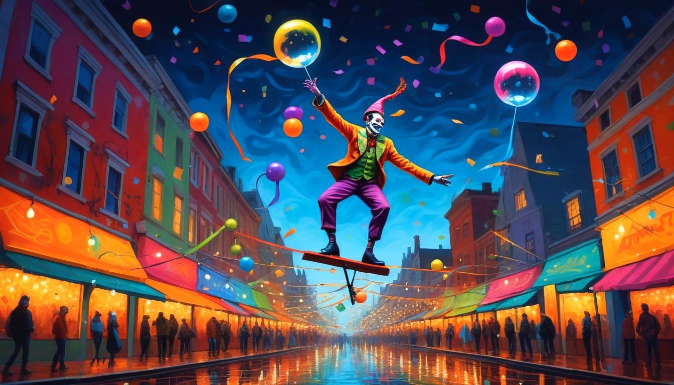 Vibrant Jesters Dance in Whimsical Carnival