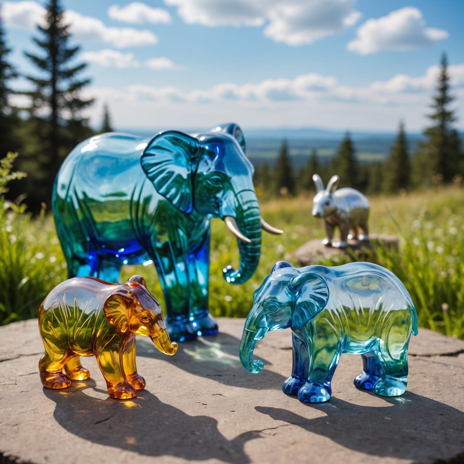 Glass Figurines of Animals with Abstract Background