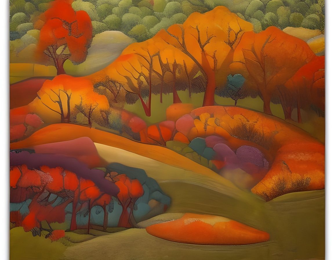 Dreamlike Autumn Landscape Tapestry with Leaves