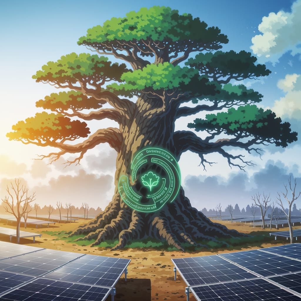 Ancient Tree Guardians Nature Amidst Industrial Progress