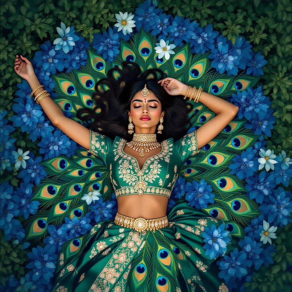 Indian Model in Flower Garden, Dreamy Art