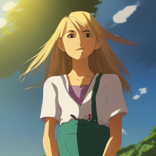 Blonde Latina Woman in Studio Ghibli Anime Style