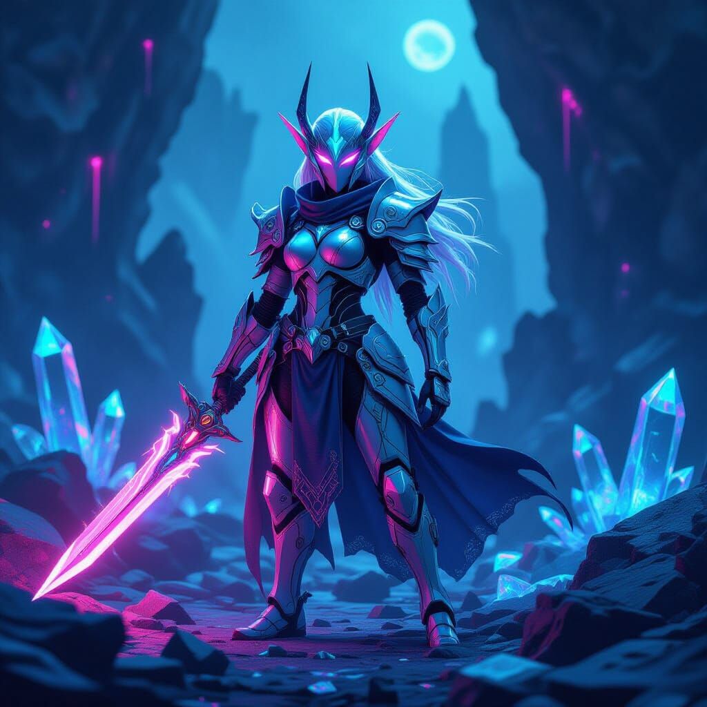 Futuristic Mecha Elf Sentinel with Energy Sword