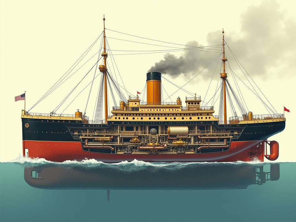 Victorian Steamship Cutaway View: Industrial Era Engineering