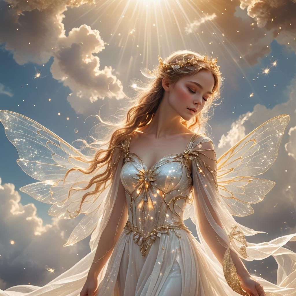 Shimmering Fairy in Heavenly Sunshine Beams