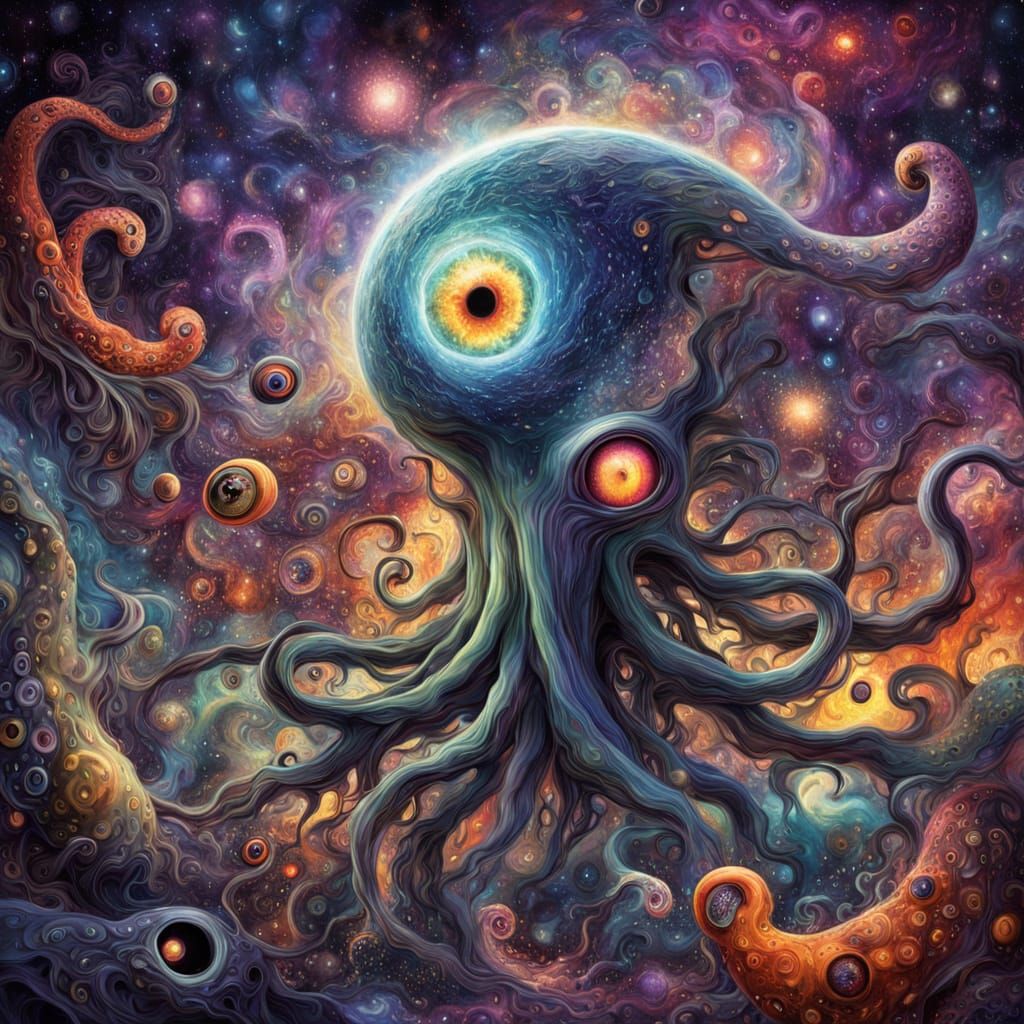 Cosmic Entity Embodies Chaotic Energy in Surreal Digital Art