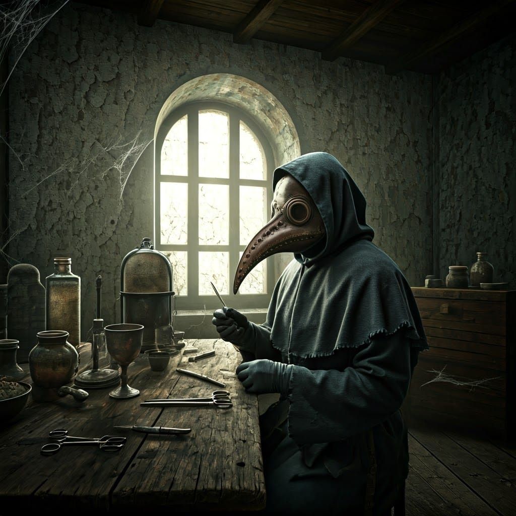 Plague Doctor in Gloomy Medieval Setting