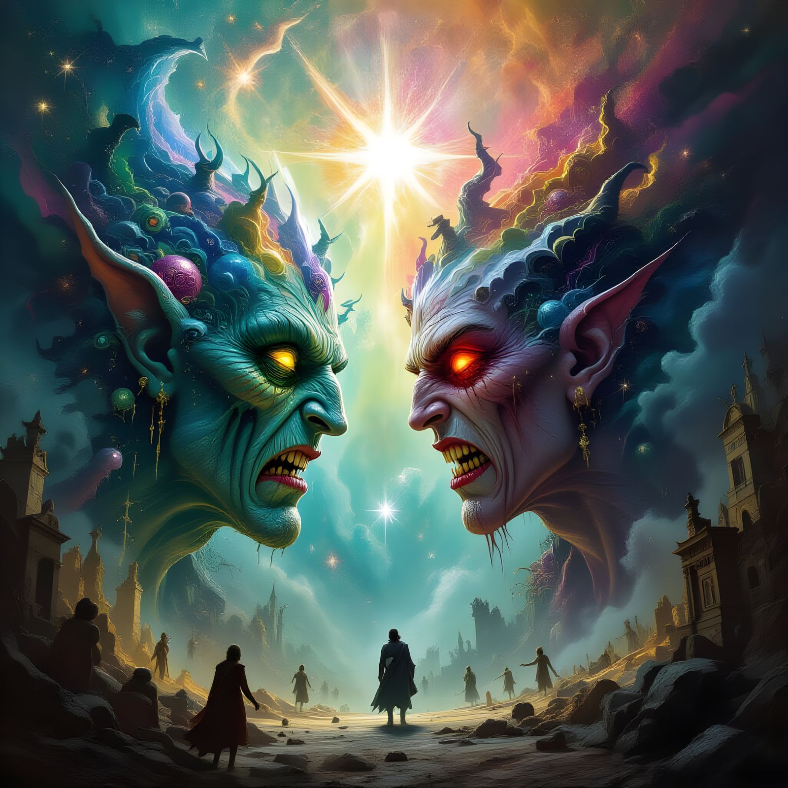 Grotesque Beings in Divine Celestial Hall