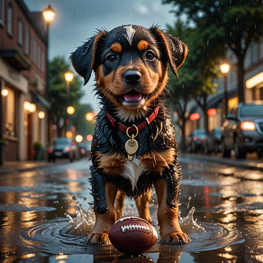 Vibrant Hyper-Realistic Puppy in a Puddle