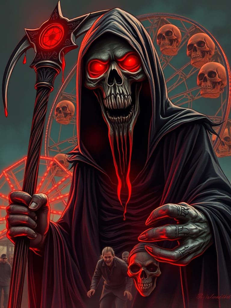 Grim Reaper with Scythe Dripping Blood in Mack Style