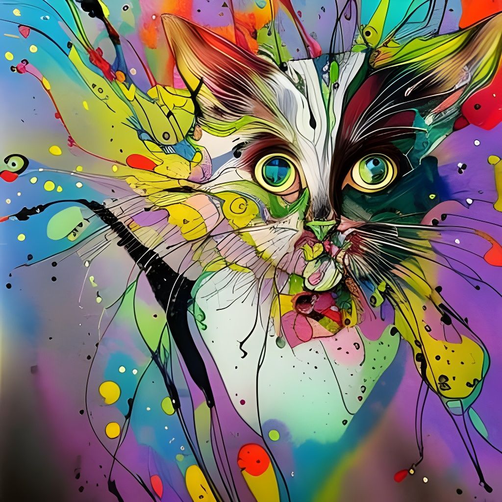 Colorful Kitten Ink Drawing by Android Jones