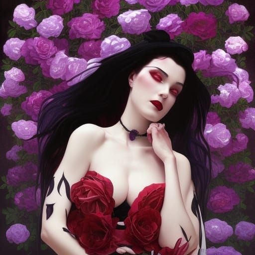 Vampire Lady on Rose Throne in Gothic Art Style